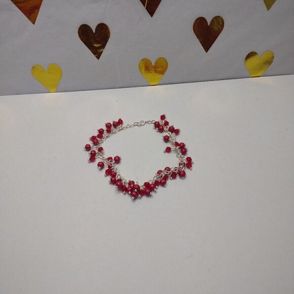 Red Glass Bracelet Cherry Sterling Silver 925 Fine‎ Jewelry - Picture 1 of 7